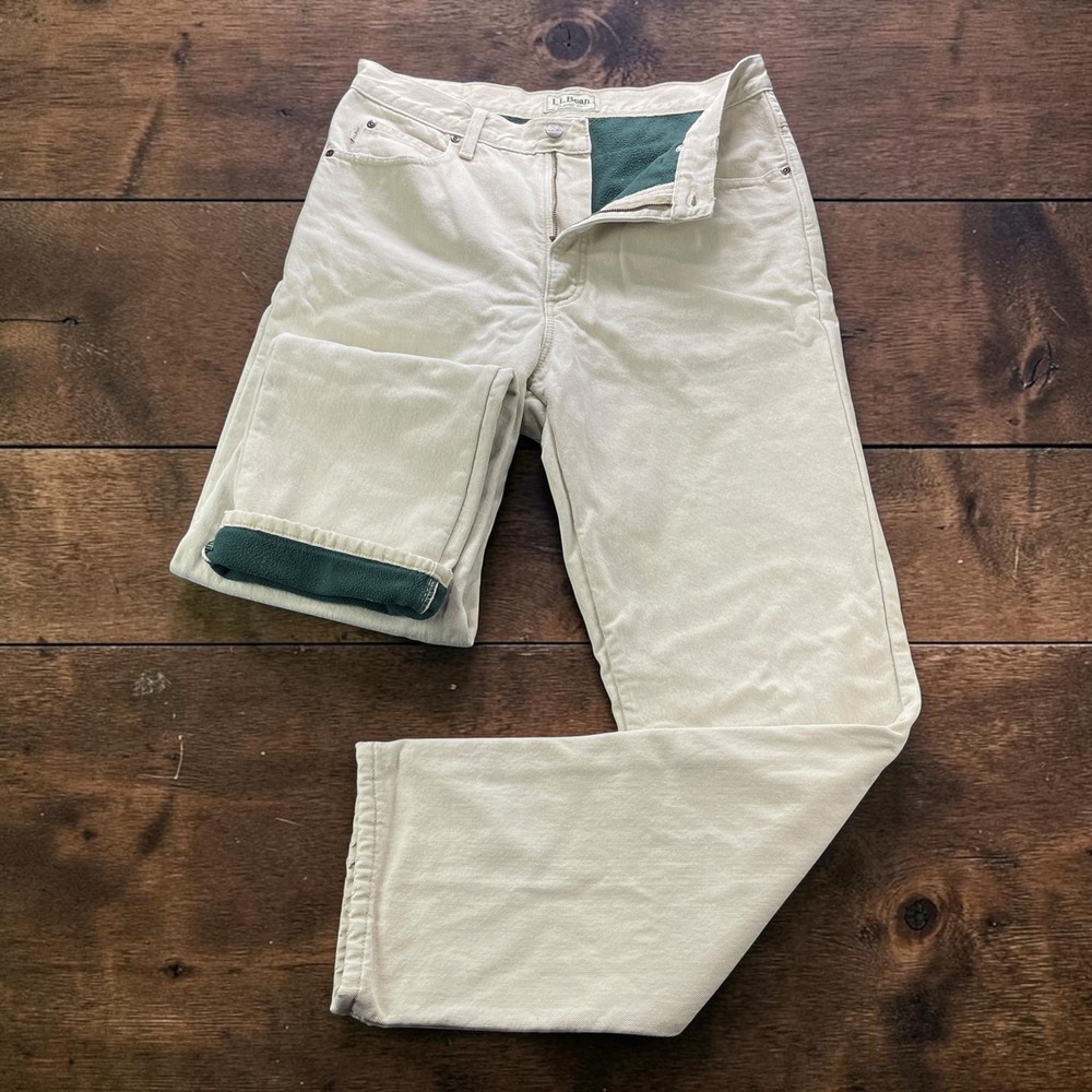 Vintage LL Bean Classic Fit Fleece Lined Jeans Mens 33x32 Cream Off White